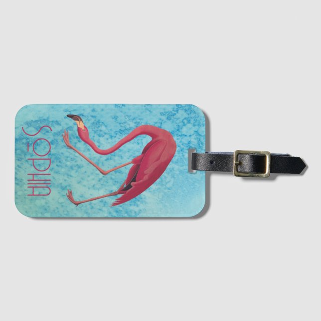 Vintage Pink Flamingo Luggage Tag (Front Horizontal)