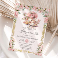 Vintage Pink Floral Afternoon Tea Party Birthday
