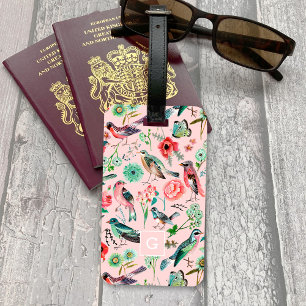 Vintage Pink Floral Birds Botanical Pattern Luggage Tag