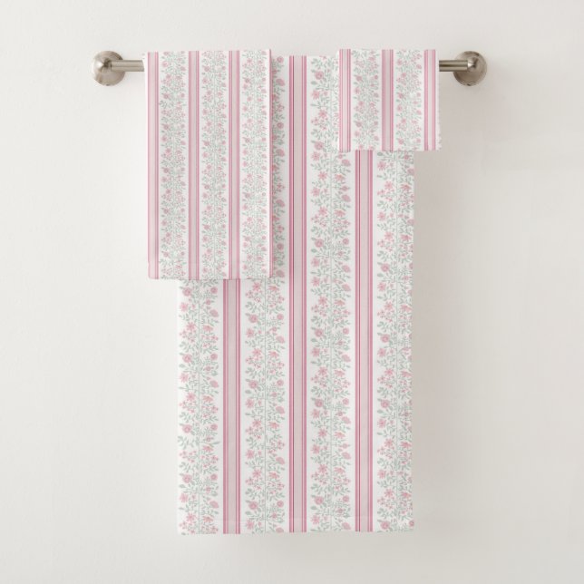 Vintage Pink Floral Coquette Bath Towel Set (Insitu)