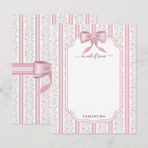 Vintage Pink Floral Coquette Bow Custom Name Card