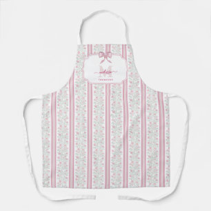 Vintage Pink Floral Coquette Bow Monogram Apron