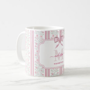 Vintage Pink Floral Coquette Bow Monogram Coffee Mug
