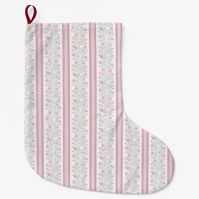 Vintage Pink Floral Coquette Large Christmas Stocking (Front)