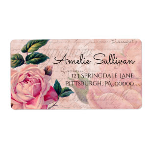 Vintage Pink Floral French Ephemera Return Address
