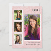Vintage Pink Floral Graduation Photo Collage