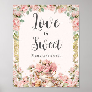 Vintage Pink Floral High Tea Bridal Love is Sweet  Poster