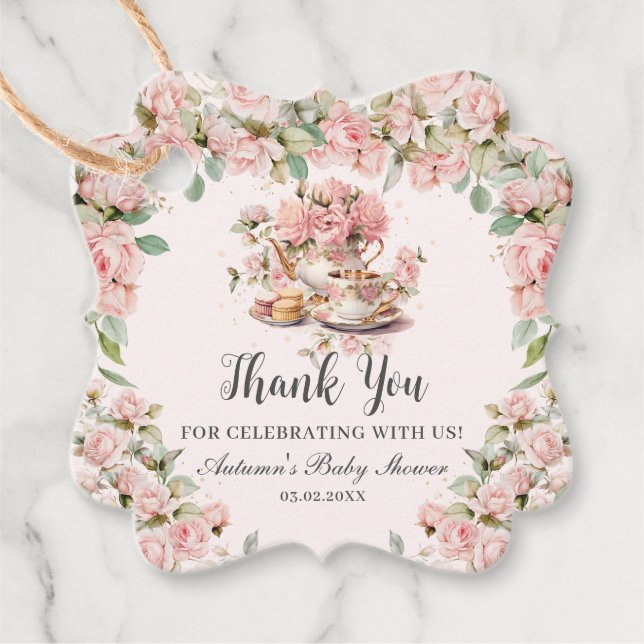 Vintage Pink Floral High Tea Party Baby Shower  Favour Tags (Front)
