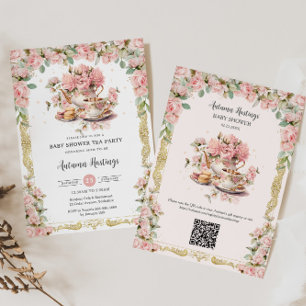 Vintage Pink Floral High Tea Party Baby Shower  Invitation