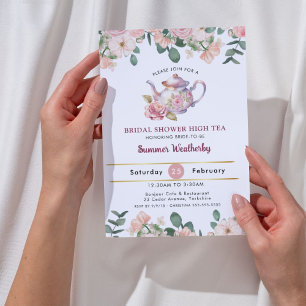 Vintage Pink Floral High Tea Party Bridal Shower Invitation