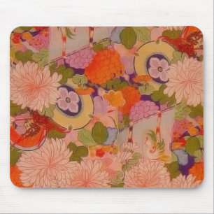 Vintage Pink Floral Kimono Flower Pattern Mouse Pad