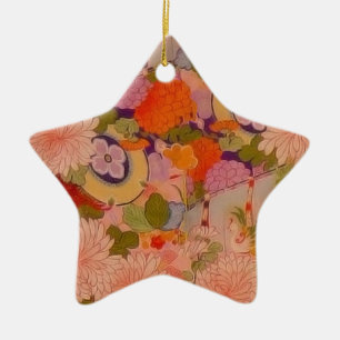 Vintage Pink Floral Kimono Pattern Ceramic Tree Decoration