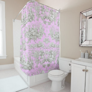 Vintage Pink Floral Lake Toile de Jouy Shower Curtain