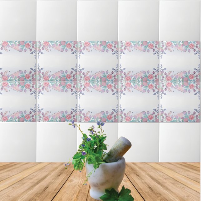 Vintage Pink  Floral on White Ceramic Tile (Creator Uploaded)