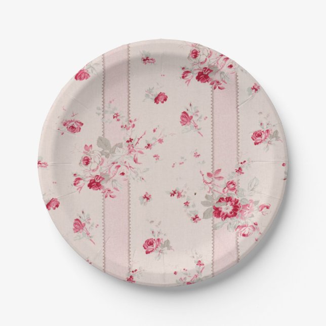 Vintage pink floral  paper plate (Front)
