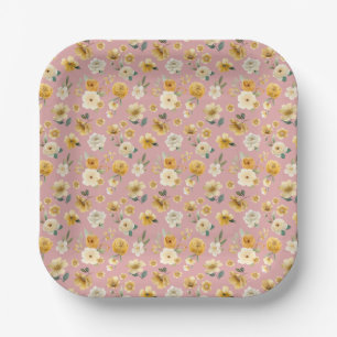 Vintage Pink Floral Pattern Baby Shower Plate