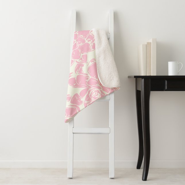 Vintage Pink Floral Pattern Sherpa Blanket (In Situ)