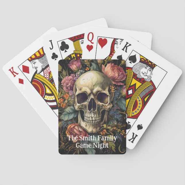 Vintage Pink Floral Playing Cards | Personalized F (Back)