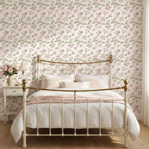 Vintage Pink Floral Romantic Rose Pattern Wallpaper