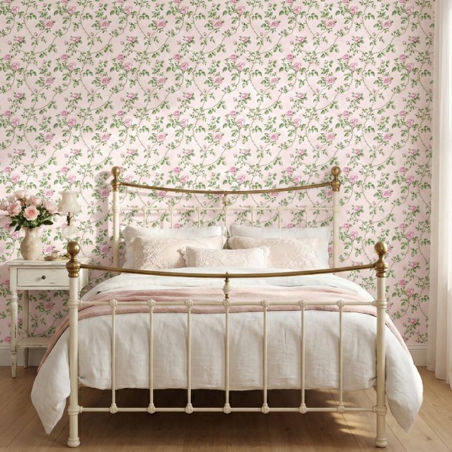 Vintage Pink Floral Romantic Rose Pattern Wallpaper (pink rose wallpaper)