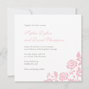 Vintage Pink Floral Rose Lace Square Wedding Invitation