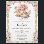 Vintage Pink Floral Roses High Tea Party Birthday Flyer<br><div class="desc">Personalise these vintage tea party invitation flyers easily and quickly. Simply click the customise it further button to edit the texts, change fonts and fonts colours. Featuring a set of pretty vintage teapot and tea cup, beautiful blush pink roses and an antique gold border. All text is editable. Personalise it...</div>
