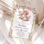Vintage Pink Floral Roses High Tea Party Birthday Invitation<br><div class="desc">Personalise this vintage tea party invitation easily and quickly. Simply click the customise it further button to edit the texts, change fonts and fonts colours. Featuring a set of pretty vintage teapot and tea cup, beautiful blush pink roses and an antique gold border. All text is editable. Personalise it for...</div>