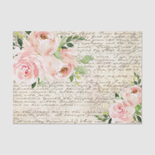 Vintage Pink Floral Roses Old Letter Decoupage Tissue Paper