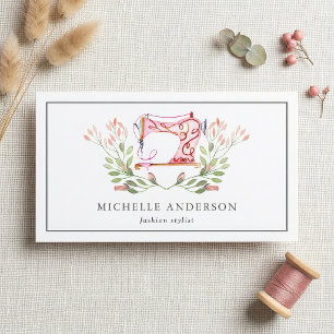 Vintage Pink Floral Sewing Machine Fashion Stylist Business Card