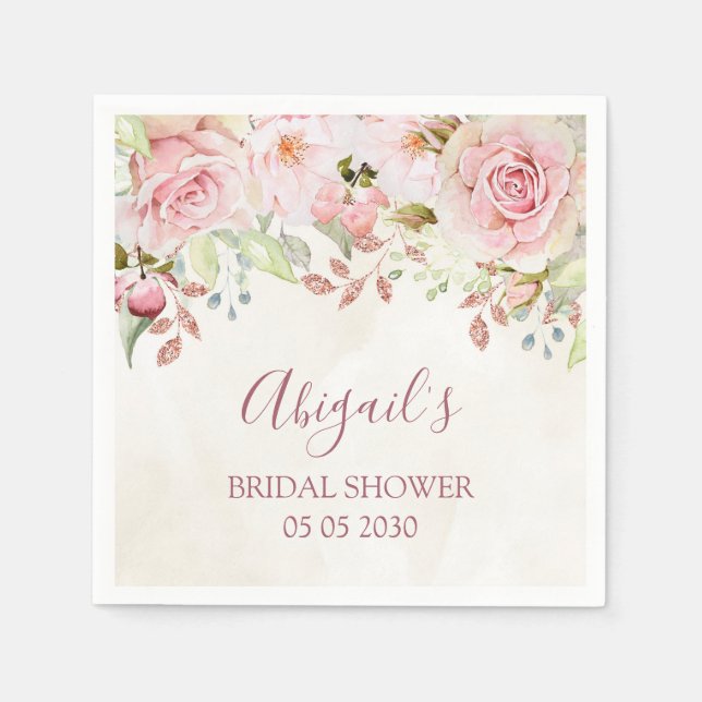 Vintage Pink Floral Spring Bridal Shower Napkin (Front)
