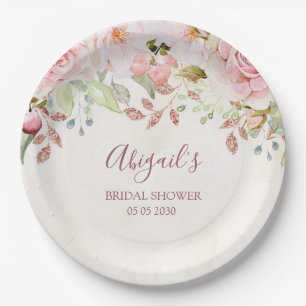Vintage Pink Floral Spring Bridal Shower Paper Plate