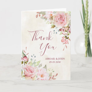 Vintage Pink Floral Spring Wedding Thank You Card