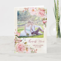 vintage Pink Floral Spring Wedding Thank You Photo