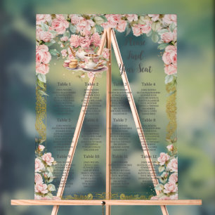 Vintage Pink Floral Tea Party Baby Bridal Seating  Acrylic Sign