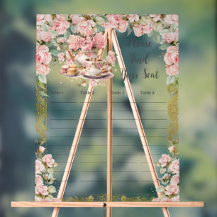 Vintage Pink Floral Tea Party Baby Bridal Seating  Acrylic Sign