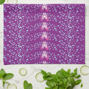 Vintage Pink Floral Violets wallpaper pattern Tea Towel