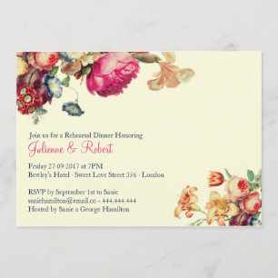 Vintage Pink Floral Wedding Rehearsal Dinner Invitation