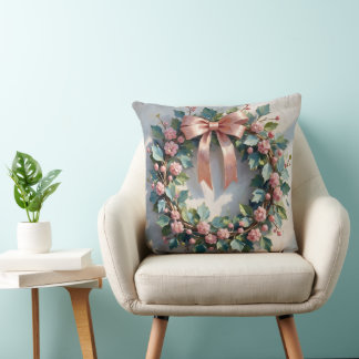 Vintage Pink Floral Wreath Cushion