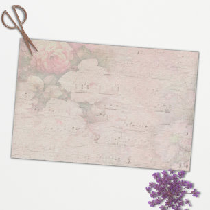 Vintage Pink Flower and Music Sheet Tissue Paper