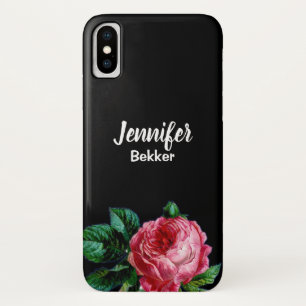 Vintage pink flower custom name black iPhone x case