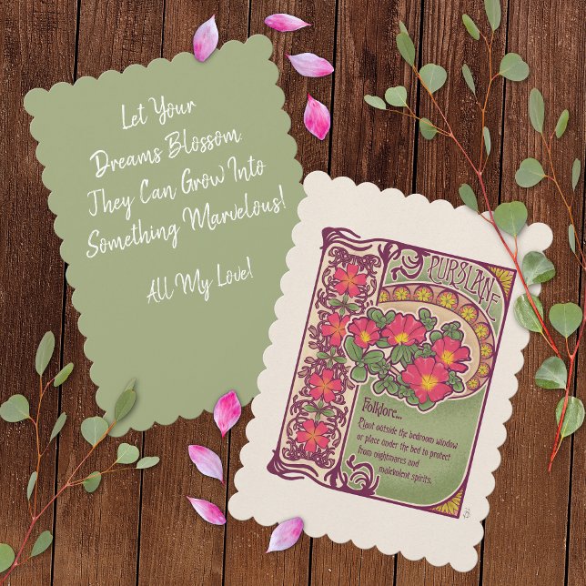 Vintage Pink Flower Encouragement and Dreams Card (Vintage Pink Flower Encouragement and Dreams Card - Sage Green with Scalloped Edges)