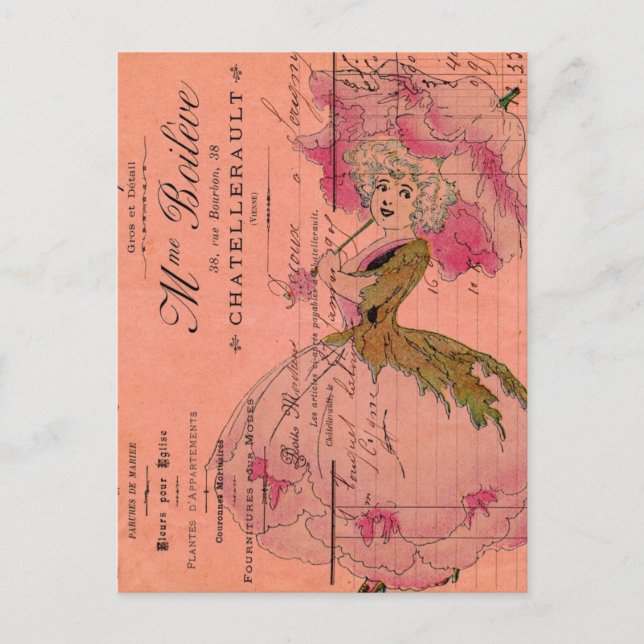 Vintage Pink Flower Fairy Postcard (Front)