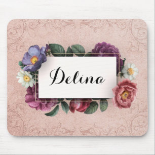 Vintage Pink Flower Frame Mousepad
