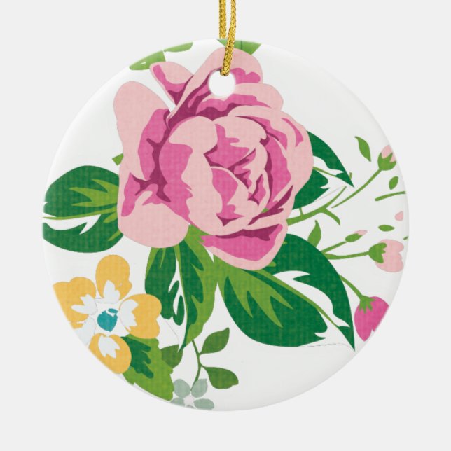 Vintage Pink Flowers Ceramic Ornament (Front)