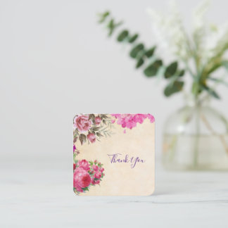 Vintage Pink Flowers Thank you  Card
