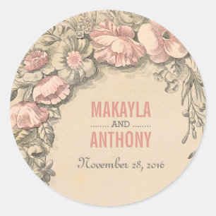 vintage pink flowers wedding stickers