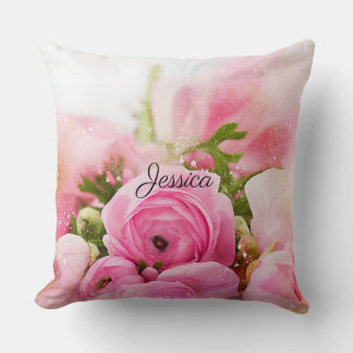 Vintage Pink Flowers with Your Name Cushion