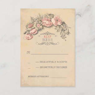 Vintage pink flowers wreath chic wedding RSVP Card