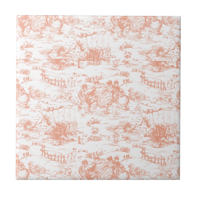 Vintage Pink French Toile Tile (Front)