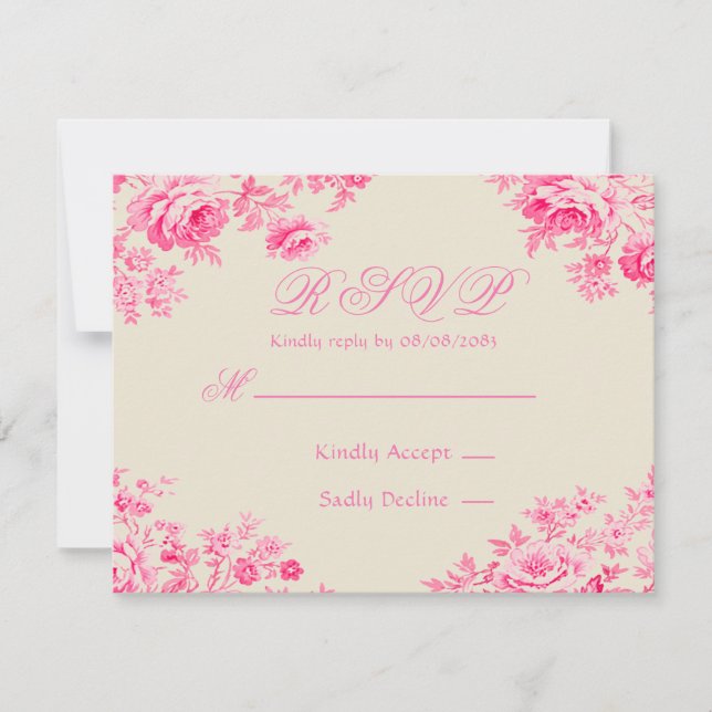 Vintage Pink French Toile Wedding RSVP Card (Front)